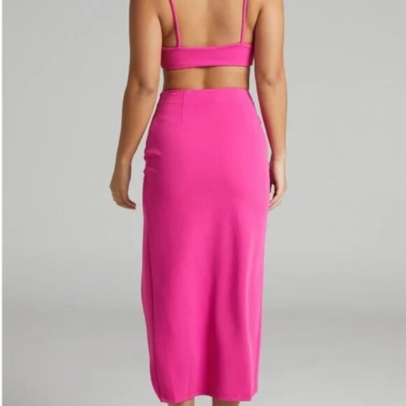 Showpo Grayson Crop Top and Split Front Midi Skirt Two Piece Set in Hot Pink - Picture 3 of 3